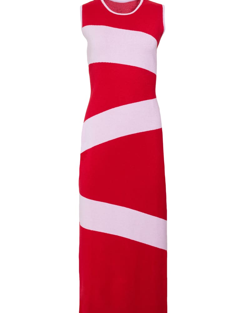 Front of a size 3X Swirl Knit Midi Dress in Red by Hilary MacMillan. | dia_product_style_image_id:282674